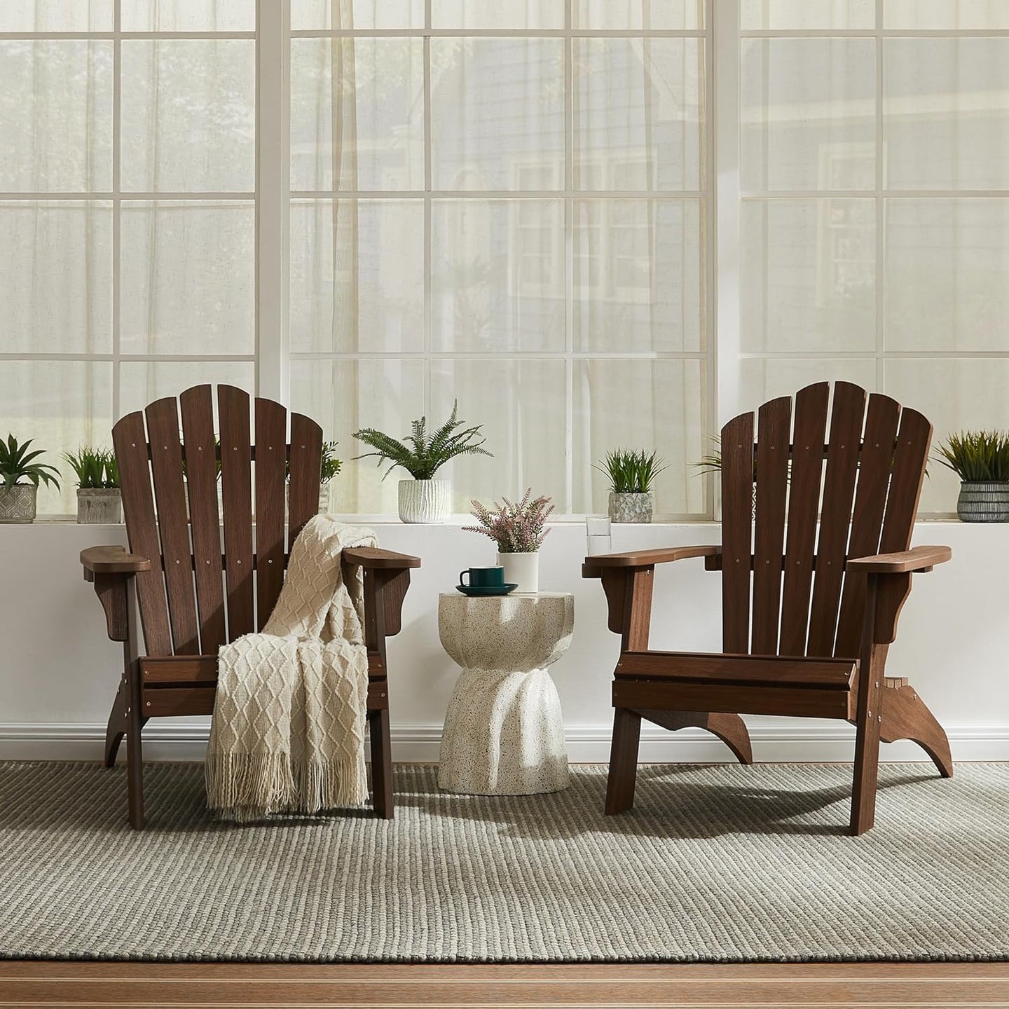 Psilvam Adirondack Chair, Oversized Poly Lumber Fire Pit Chair with Cup Holder, 350Lbs Support Patio Chairs for Garden, Weather Resistant Outdoors Seating, Relaxing Gift for Father & Mother